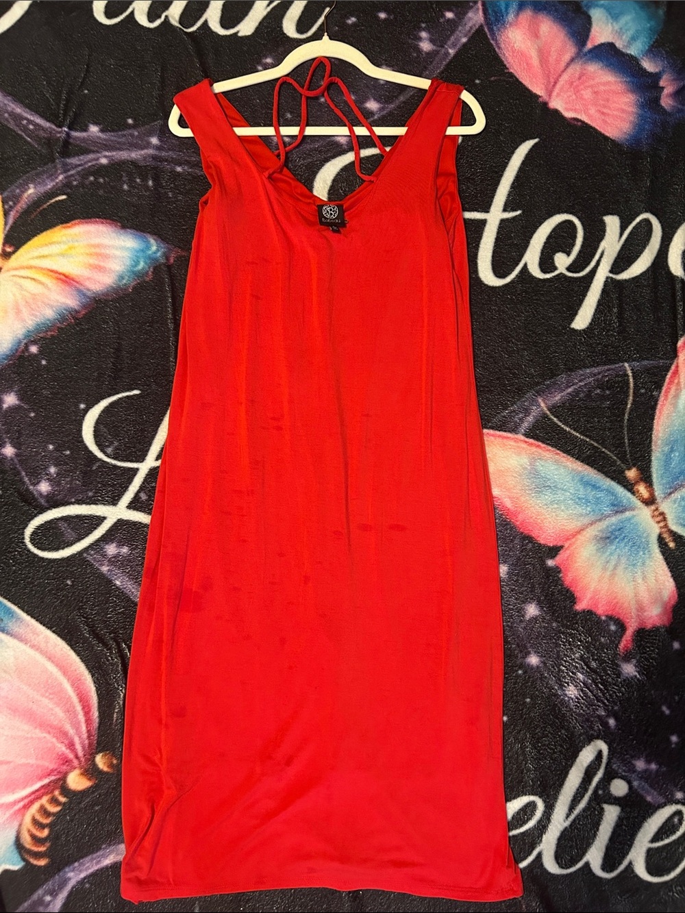 bobeau Vibrant Red Midi Slip Dress with Strappy Back